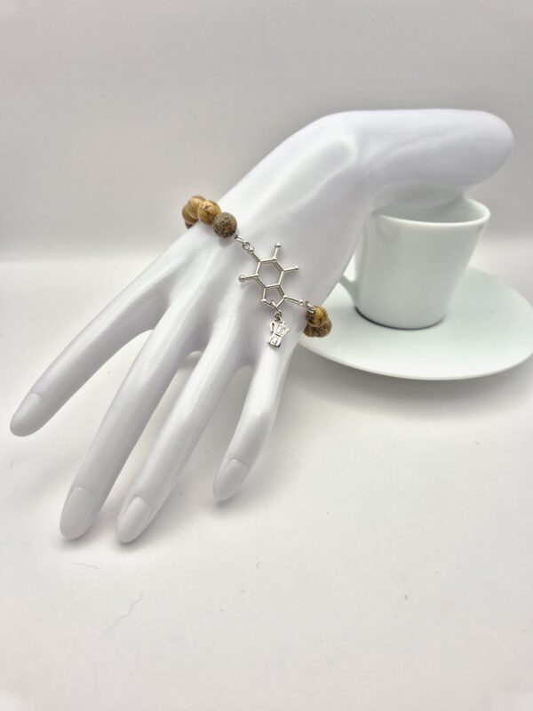 BRACCIALE IN PIETRA PAESINA CON MOLECOLA DI CAFFEINA E CHARM MOKA